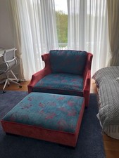 Van Hamme Armchair mit Fußablage – Rot/Blau – Luxusmöbel Exklusiv 