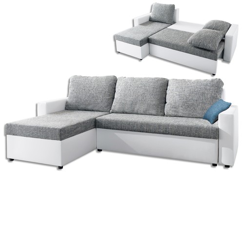 Ecksofa weiß grau - -,