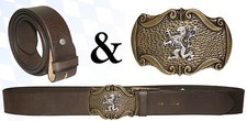 Trachten Ledergürtel braun-antik  2-farbige Schließe LÖWE Oktoberfest
