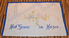 Altes Wandtuch Ziertuch Spruchtuch "Hab Sonne im Herzen" um 1930/50