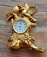 Miniatur Uhr Vogelpärchen Tauben, Messing, Uhr läuft