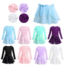 DE Mädchen Ballettkleid Langarm Ballettanzug mit Chiffon Rock Ballerina Kleid 