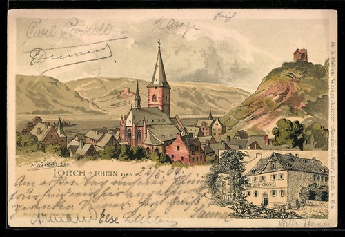 Lithographie lorch rhein - lithographie,