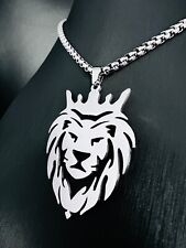 Löwe König Anhänger Edelstahl Halskette Sternzeichen Tier King Krone Silber C12C