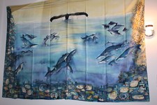 Delfine Wale Handgemalte Seide/Vorhang /Gardine /Wandbild leuchtende Farben