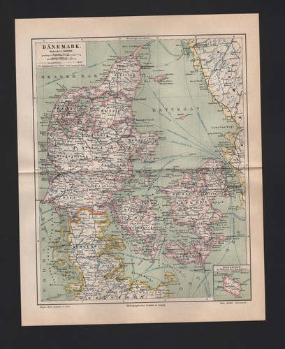 Landkarte map 1890 dänemark - landkarte, 1890: