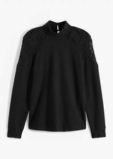 Ripp-Langarmshirt mit Spitze