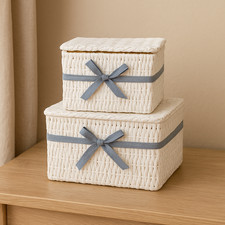 2er-Sat Rattanbox Aufbewahrungskorb Aufbewahrungsbox Kunststoffkorb mit Deckel