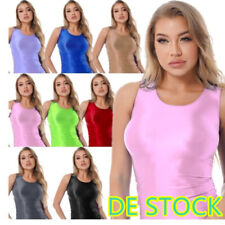 DE Damen Shirts Glänzend Sportshirt Slim Fit Crop Top Oberteile T-Shirt Yoga Gym