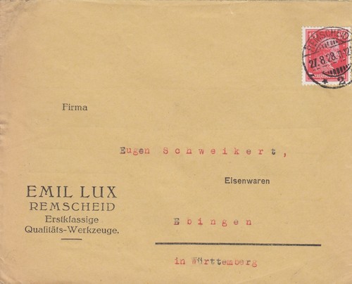 Remscheid briefumschlag 1928 - remscheid,,