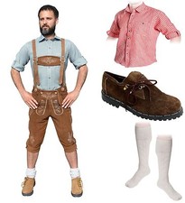 5-teiliges Trachtenset hell B Trachtenlederhose 46-60 Schuhe,Hemd,lange Socken