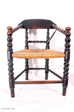 Antiker Norddeutscher Kapitänstuhl Schreibtischstuhl Armlehnstuhl Binsengeflecht