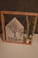 Beton Dekoration Haus Handarbeit  beschriftet mit Spruch Eichenholzrahmen Unikat