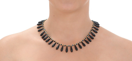 Halskette schwarz blau gold - halskette,