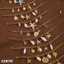 Sommer Strand Edelstahl Kette Armband Mode Seestern Muschel Ozean Stil Anhänger
