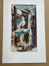 ERNST RUHE / KUNSTMALER: AQUARELL, MALSTUDIE: TÄNZERIN AM FENSTER 1970er JAHRE