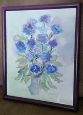 Bild, Blumen, Flowers, handgemalt, Bilderrahmen, lila, Deko, Wand, top Zustand