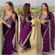 Lila Sari Bollywood Sari Bluse Designer Seide Saree Party Hochzeit Indien Sarees