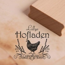 Stempel personalisiert Hofladen mit Name - Motiv Huhn Vintage Ornament - Motivst