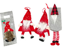 4 ER SET WEIHNACHTLICHE FLASCHENDEKO / GESCHENKTASCHE  /  WICHTEL# SCHMUCKJAGD