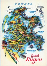 15-Ansichtskarte Landkarte Ostsee Insel Rügen Stralsund Bergen Putbus Binz Baabe