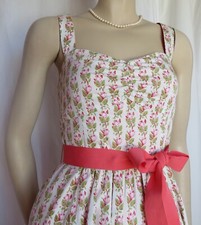 Laura Ashley Sommerkleid 40 Rosen Hochzeit weiß rosa geblümt Baumwolle neu