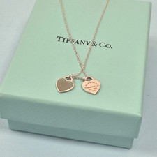 Tiffany & Co. Return to Double Mini grünes Herz Sterlingsilber Halskette 16,5"