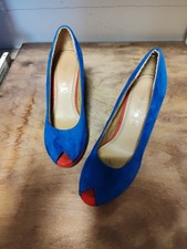 Tamaris Pumps Peep Toe Peeptoes Gr. 38  Echt Leder royalblau / rot TOP ZUSTAND 