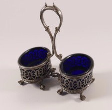 Saliere Menagerie blaues Glas versilbert James Dixons & Sons Sheffield