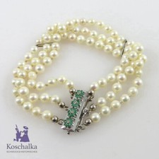 Akoya Perlen Armband mit Brillianten u Smaragden im 585er Goldverschluß (0067EB)