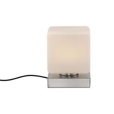 LED Tischlampe Glas Würfelform silber Touchdimmer zeitloses schlichtes Design
