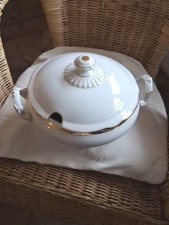 Porzellan Suppenschüssel mit Goldrand von Schumann Bavaria, Schüssel mit Deckel