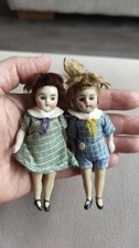 Paar Antike Puppenstubenpuppen Porzellan Püppchen Glasaugen ca 10 cm