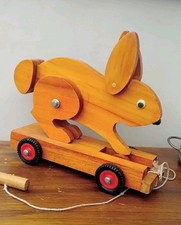 Vintage Holz Nachzieh Hase Spielzeug