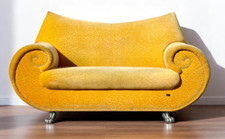 Bretz Gaudi Stoff Zweisitzer Gelb Designer Sofa Couch Vintage Extravagant
