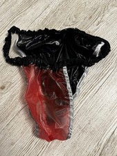 Sexy PVC Slip. Rot Transparent/Schwarz XL
