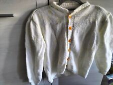 Strick Jacke Kinder Wolle selbst gestrickt Größe 134 weiß-gelb