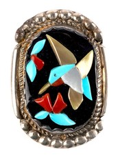 Brosche Anhänger Kolibri Mosaik Silber Zuni Schmuck