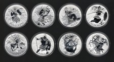 Tokelau 8x 1 Unze Silber Gods of Olympus 2021 bis 2023 Poseidon bis Artemis St.