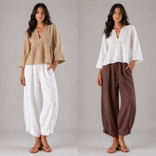 Damen leinenhose weiß braun - damen, &