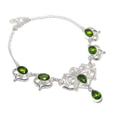 Handgefertigte grüne Peridot Edelstein 925 Sterlingsilber Schmuck Halskette G...