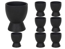 Eierbecher 8er Set Eierhalter Frühstücksei Steingut Schwarz matt Ø 6 x H 8 cm