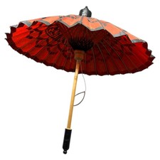 Japanischer Chinesischer Sonnenshirm Ölbemalt Holz Schirm 52cm Lang Vintage Asia