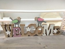 Welcome Buchstaben Schrift Landhaus Holz- Shabby Willkommen Vögel