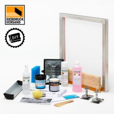 DIY SIEBDRUCK Starter Set mit Anleitung, Sieb, Rakel, Emulsion, Farbe, Lampen