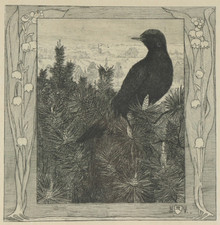 HEINRICH VOGELER Tannenzweige mit Amsel Jugendstil Radierung art nouveau etching