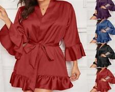 Sexy Kimono Morgenmantel Bademantel Dessous Nachtwäsche Negligé Satin NEU