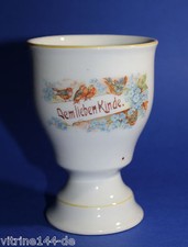 KAKAOBECHER Patenbecher  'Dem lieben Kinde.' Vergissmeinnicht/Vögel Porzellan
