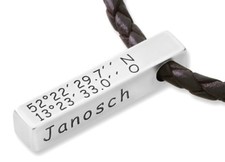 Männerkette mit Gravur Herrenschmuck mit Namen Koordinaten Barrenkette Leder