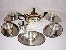 VINTAGE Glass & Metall Tee Gläser 18/10 Tabletts Teekanne Set DDR von 1960+1981